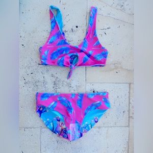 Lali + Layla reversible pink purple blue feather cactus bikini